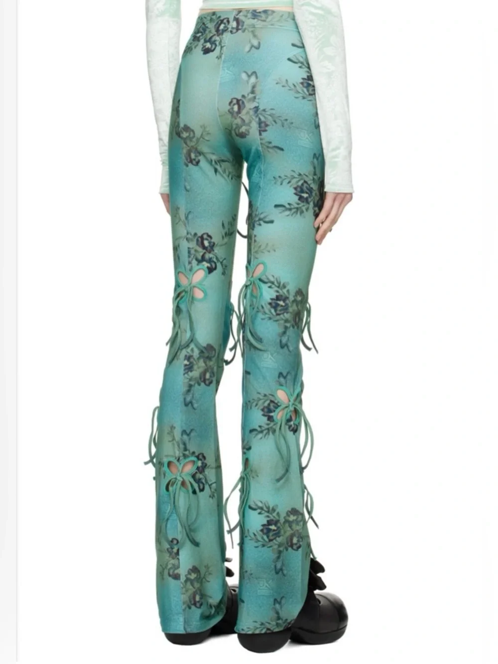 J.Kim Green Blue Printed Cut Out Flare Lounge Pants Size Medium - Picture 7 of 7
